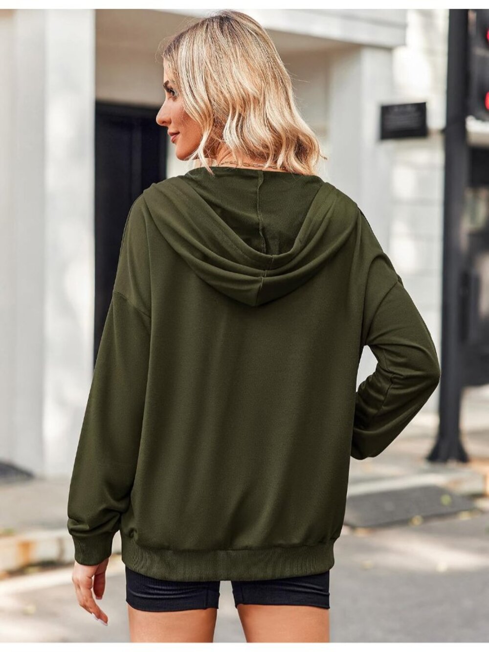 〽️Women's Green Oversized Hoodie Full Zip Lightweight Long Sleeve Casual Jacket - Picture 6 of 6